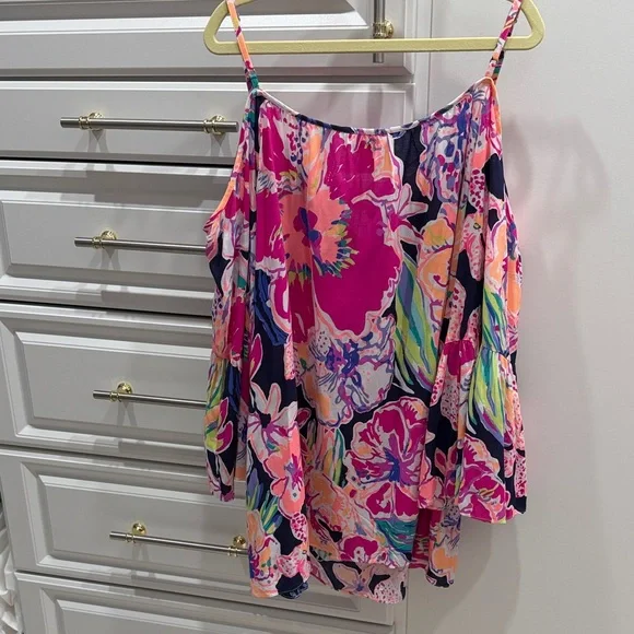 Lilly Pulitzer Alanna “Tipping Point” Pink and Blue Floral Blouse/Tunic/Top Med - Picture 7 of 15